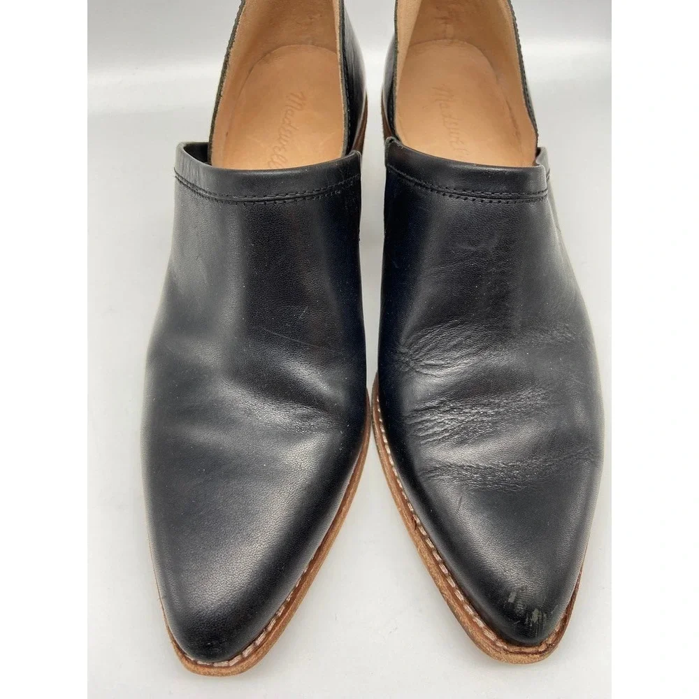 Madewell Bootie 9.5 The Brady Low-Cut Black Leather Pointed Block‎ Heel K4979